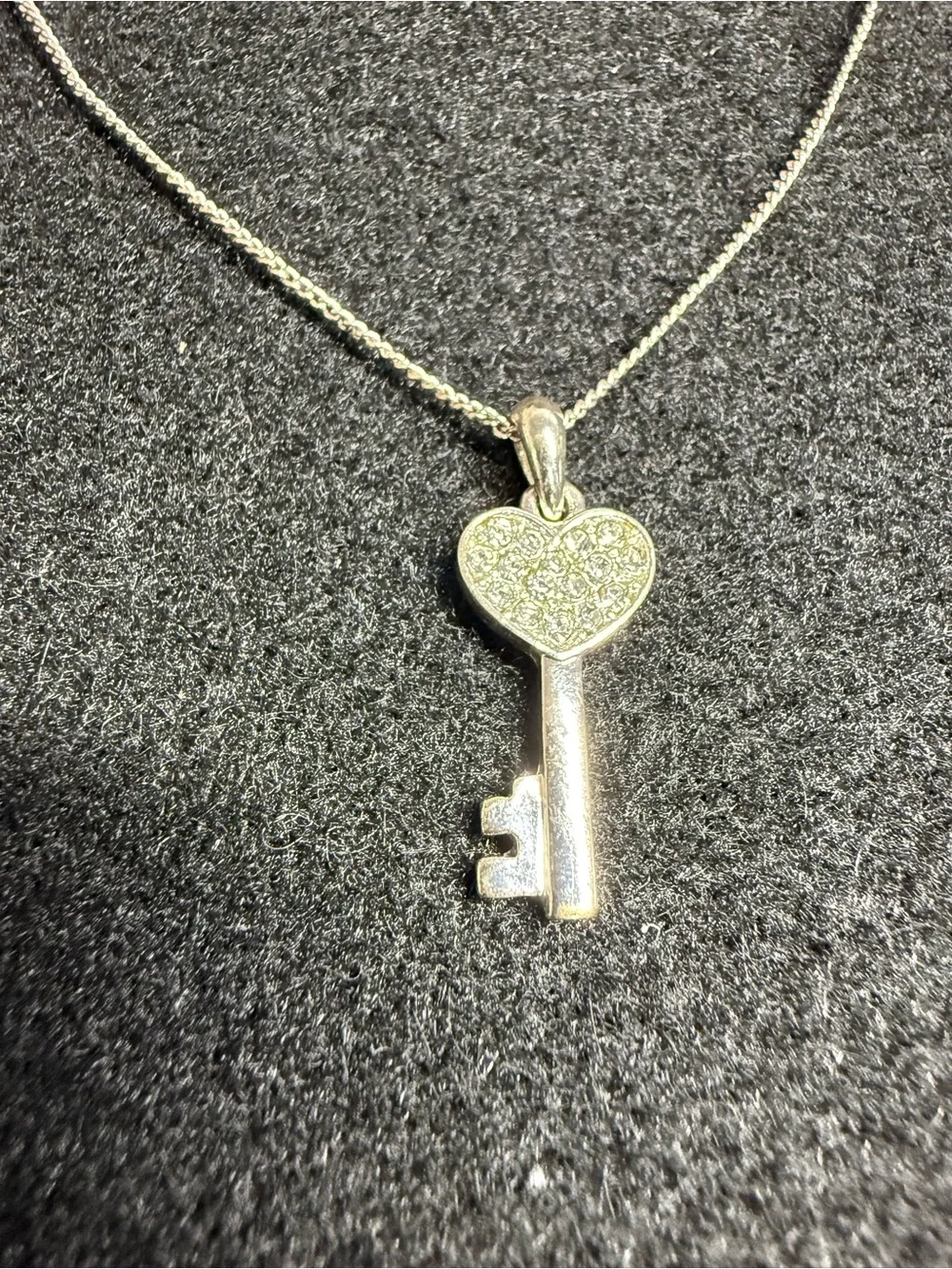 Italian Heart Key Pendant Necklace Silver Tone Crystal Accent 17 Inch Chain